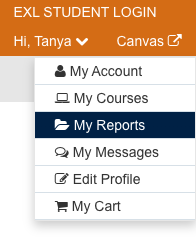 Screenshot that shows dropdown under Hi [your name] to select My Reports