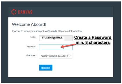 canvas catalog create password