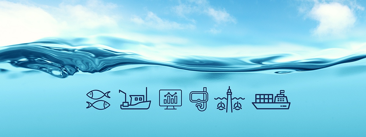 graphic with ocean and icons depicting ocean data.