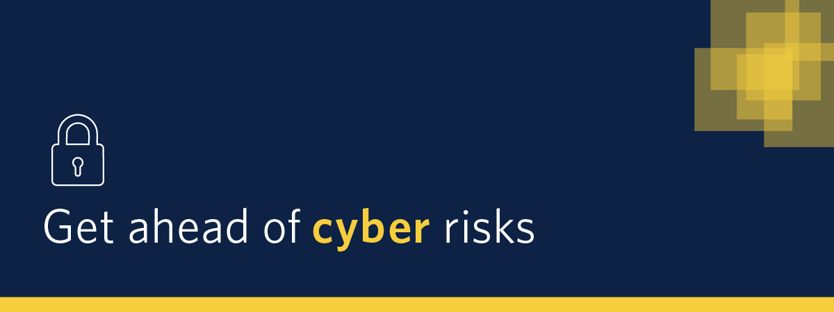 Graphic with lock and heading get ahead of cyber risks.