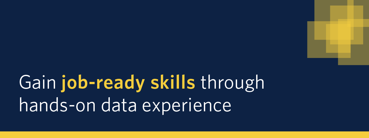 Graphic with heading gain job-ready skills in data science.