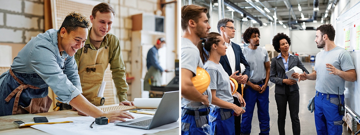 Collage of images showing students in different work places.